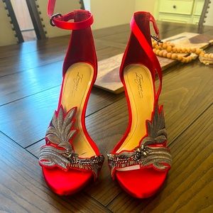 Size 9 stiletto, red with gray and silver accents only worn once